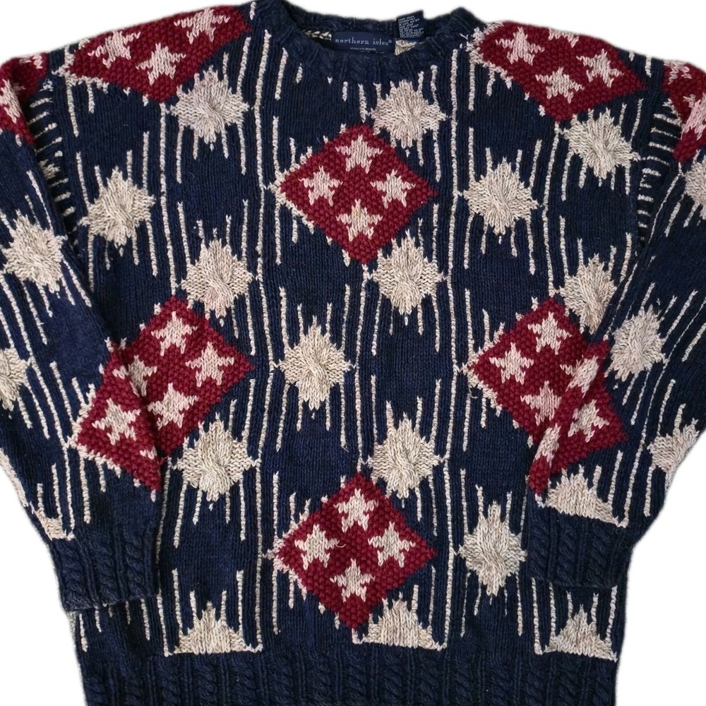 Vintage Northern Isles Americana Geometric Hand Knit Sweater Size M Cute - Picture 1 of 6